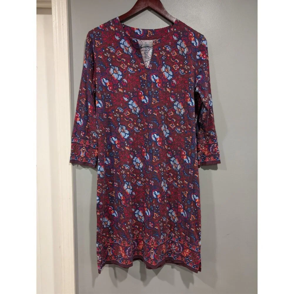 Coolibar Oceanside Tunic Sheath Dress UPF 50 Floral Women’s Sz M Beach Maroon